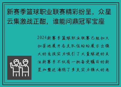 新赛季篮球职业联赛精彩纷呈，众星云集激战正酣，谁能问鼎冠军宝座